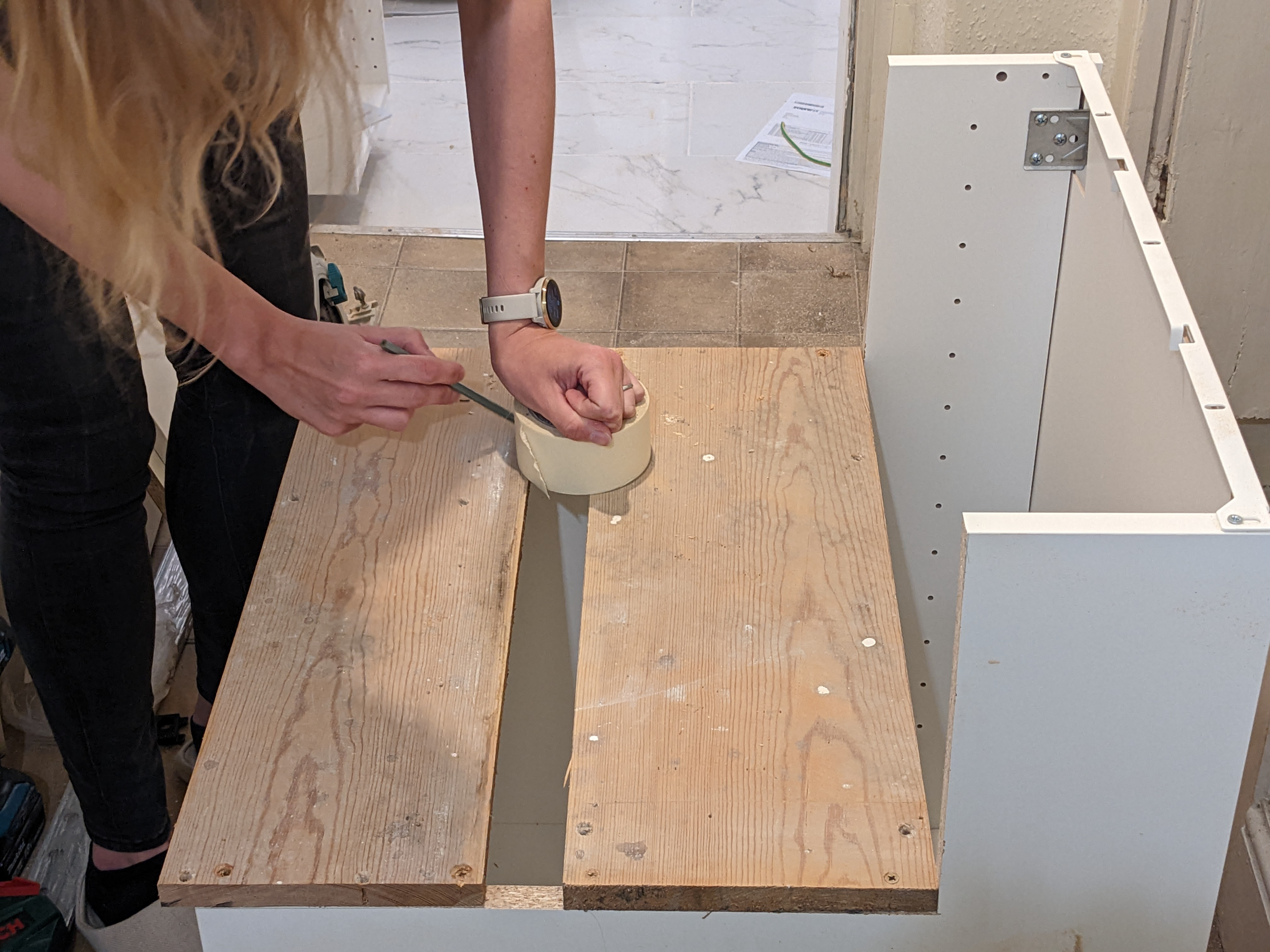 Wood platform and waste hole